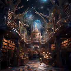 Canvas Print - Magical library with books that come to life.