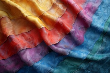 Poster - This close-up captures the abstract waves of colored fabric, showcasing variation in hue and depth of the creased texture