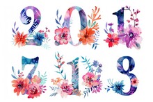 Beautiful Watercolor Painting Of Flowers And Numbers, Perfect For Educational And Artistic Projects