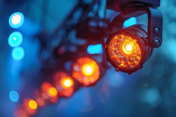 Poster - Sharp focus on the warm and cool tones of professional stage lighting equipment