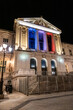 Night view of Nice Courthouse (Palace of Justice, 1885) - imposing law courts built in neoclassical style at Place du Palais. Nice, French Riviera, France.