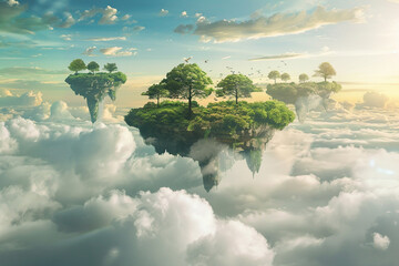 Wall Mural - Surreal landscape floating islands above the clouds dreamy exploration 
