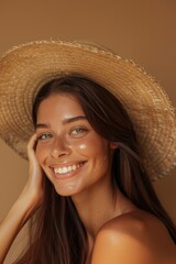 a beautiful young woman wearing a straw hat. perfect for summer fashion editorials