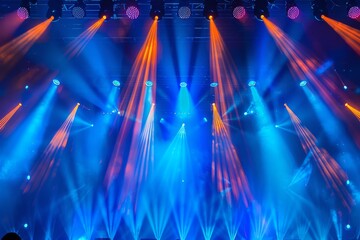 Wall Mural - The image captures a dynamic view of the stage with vibrant lights during a live concert, showcasing the excitement