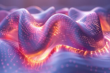 Poster - Visually stunning digital wave pattern with vivid neon lights creating a sense of rhythm and pulsating energy