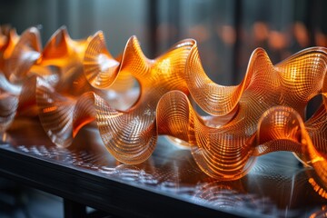 Poster - A visually striking wavy orange light sculpture is artfully displayed, showcasing design and modern art concepts