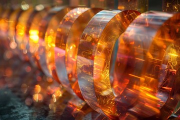 Poster - An artistic rendition of circular orange light patterns reflecting on a polished surface, evoking a modern feel