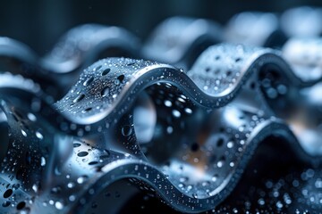 Poster - an intricate abstract pattern intertwining dynamic curves with a water droplets effect, creating a s
