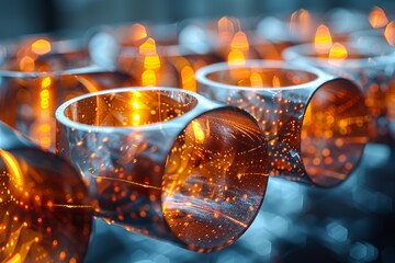 Fototapete - A hypnotic pattern of illuminated orange loops with a sense of warmth and engagement