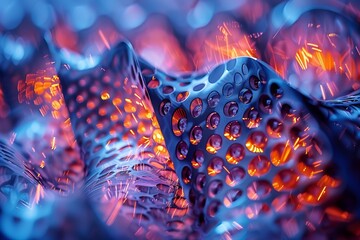 Poster - An image showcasing a perforated surface with vibrant orange light piercing through, evoking innovation and energy