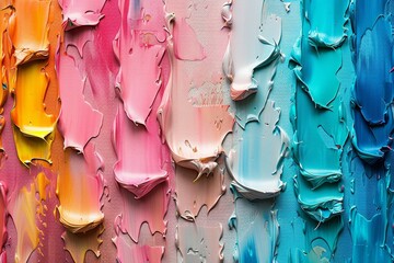 Poster - A close-up of vibrant, colorful strokes of oil paint offers a detailed look at the texture and artistic technique