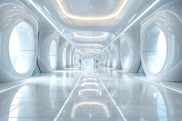 Poster - Bright, modern corridor with futuristic design elements and lighting
