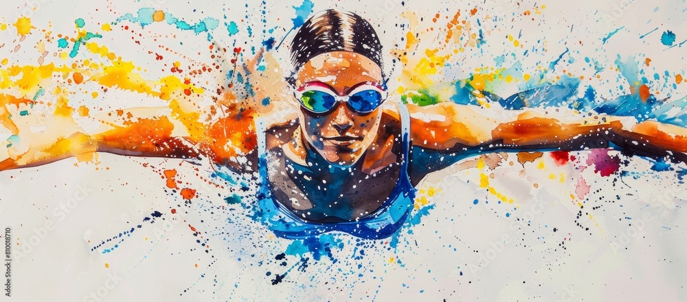 Female Splash watercolor painting of a female swimmer in the style of splash art ...