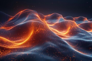 Fototapete - Fiery wave-like digital pattern with vibrant orange light creating a dynamic visual