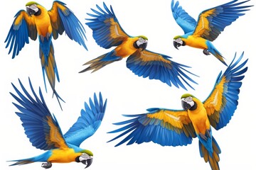 Wall Mural - Macaw parrot isolated on white background set