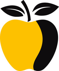 Wall Mural - Minimalistic design of a yellow apple with black leaf and stem on a white background