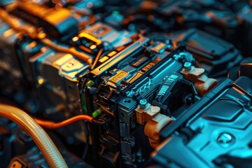 Poster - Detailed close up of a computer motherboard. Ideal for technology concepts