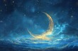 Night sky with clouds and crescent moon,   illustration