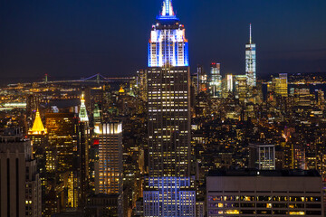Wall Mural - View over Empire State Building & skyline at dusk, Manhattan, New York, U.S.A