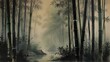 Tranquil Bamboo Grove: Traditional Chinese Painting of Serene Forestscape,Asian, culture, traditional brushwork, ink painting, East Asian