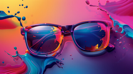 Wall Mural - A colorful splash of paint is splattered on a pair of sunglasses