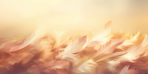 Wall Mural - Warm Glow Of Feathers In Soft Light. Cozy And Comforting Natural Texture Background. Close-Up Of Feathery Softness. Generative AI