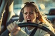 Woman Driving Car With Mouth Open