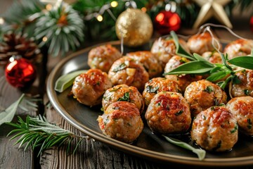 Canvas Print - Plate with meatballs in sauce, perfect for food blogs