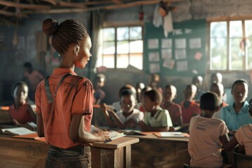 Canvas Print - A woman standing in front of a classroom full of children. Suitable for educational materials