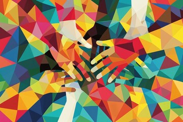 Poster - A group of hands reaching for each other. Perfect for teamwork concepts
