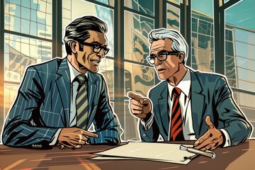 Poster - Two men sitting at a table with papers, suitable for business concept