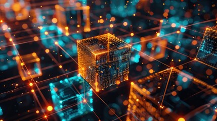 Poster - A group of interconnected cubes. Ideal for tech and network concepts