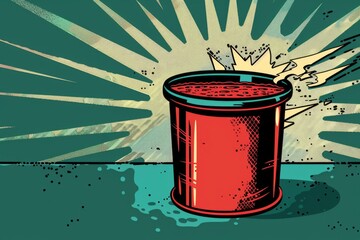 Aufkleber - A red trash can with a knife sticking out of it. Suitable for crime scene or danger concept