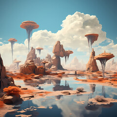 Sticker - Surreal underwater world with floating islands.