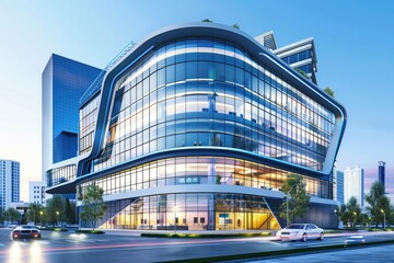 Poster - A large building with numerous windows. Suitable for business concepts