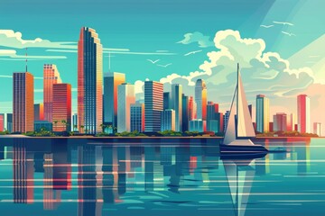 Poster - A sailboat floating in a large body of water. Ideal for travel brochures