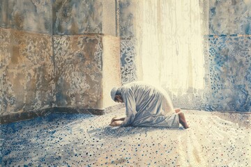 Poster - A man sitting on the floor in a room, suitable for various concepts