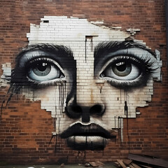 Poster - Urban street art on a brick wall. 