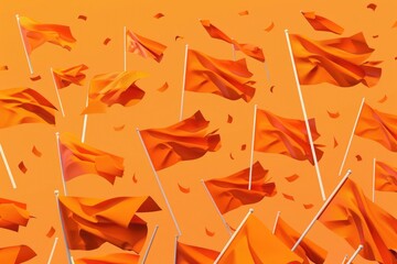 Poster - A group of orange flags fluttering in the wind. Suitable for outdoor events and celebrations