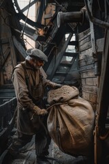 Aufkleber - A man working on a machine in a factory. Suitable for industrial concepts