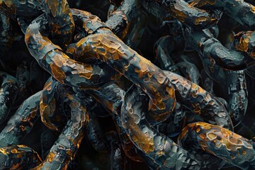 Poster - A detailed view of a collection of chains. Ideal for industrial concepts