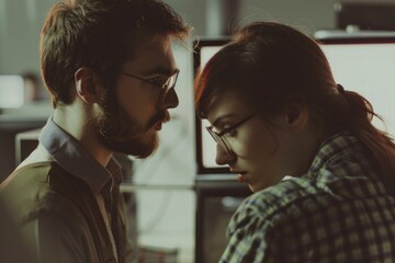 Canvas Print - A man and a woman making eye contact. Suitable for relationship or communication concepts