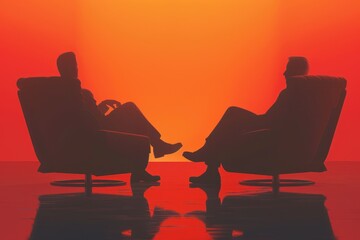 Poster - Two people sitting in chairs facing each other. Can be used for business meeting concept