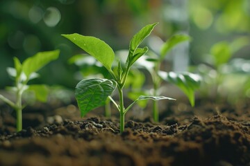Aufkleber - Detailed view of a plant growing in soil. Suitable for gardening or environmental themes
