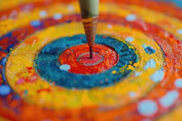 Poster - Close up of a paint brush on a vibrant painting, suitable for art concepts