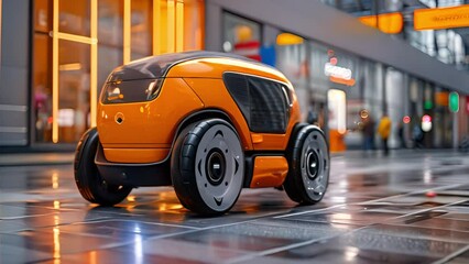 Aufkleber - A delivery robot moves through a mall, showcasing advanced automation.