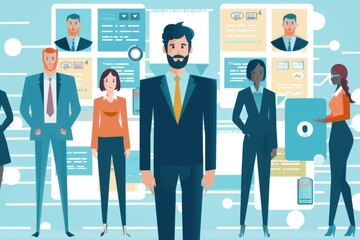 Poster - Group of business people standing in front of a big screen, suitable for corporate presentations