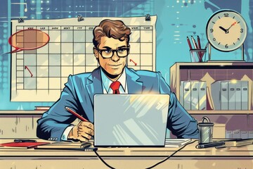Poster - A man sitting at a desk with a laptop computer. Suitable for business concepts