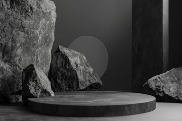 Poster - A striking black and white photo of a unique rock formation. Perfect for geological studies or nature-themed designs