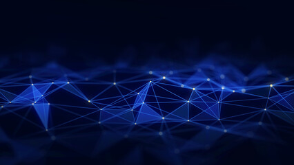 Fototapete - Dynamic color wave of particles and lines. Abstract futuristic background. Big data visualization. 3D rendering.